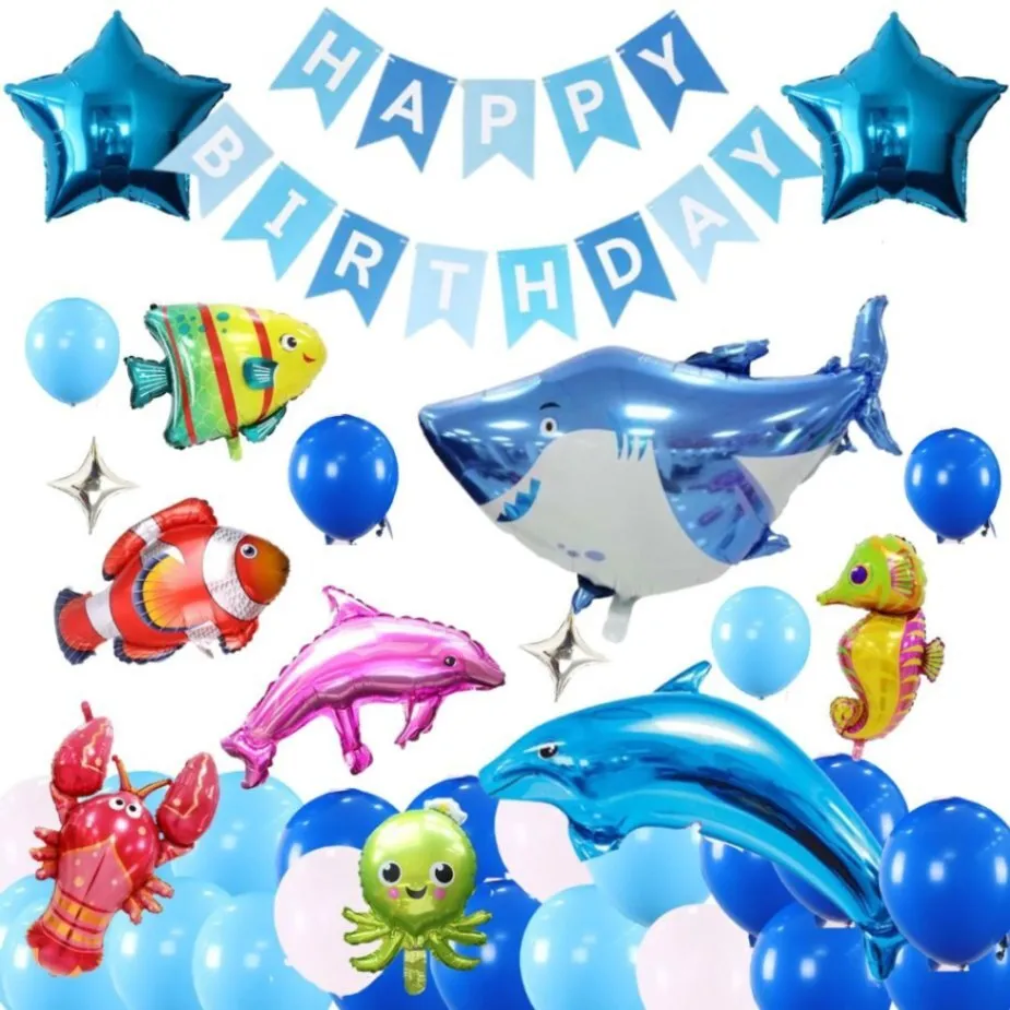 海 水族館 サメ イルカ 風船 誕生日 飾り付けセット バルーン