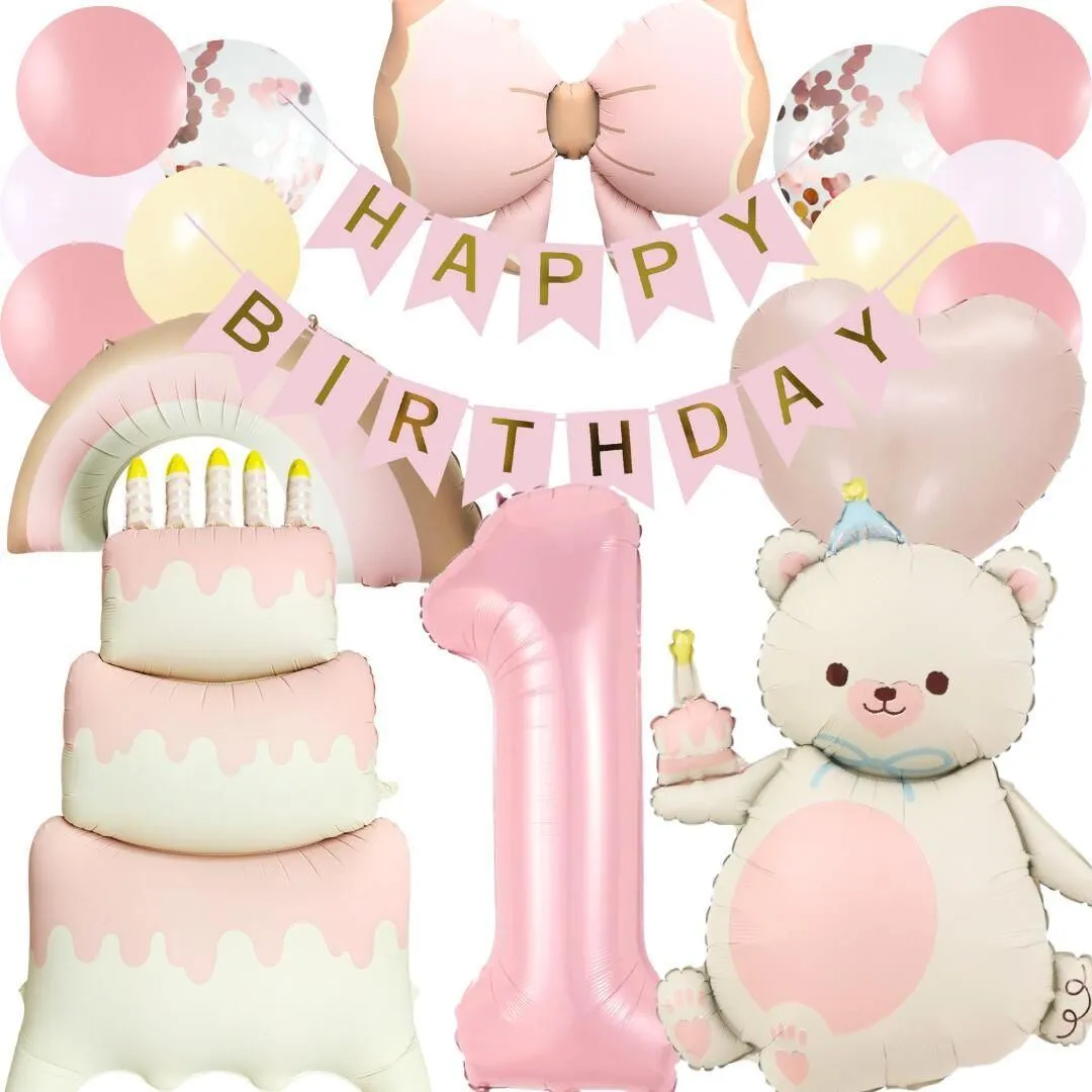 数字が選べる♪ くすみカラー ピンク 風船 誕生日 飾り付けセット バルーン