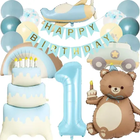 数字が選べる♪ くすみカラー ブルー 風船 誕生日 飾り付けセット バルーン