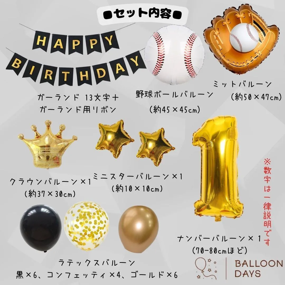 数字が選べる♪ 野球 ベースボール 風船 誕生日 飾り付けセット バルーン