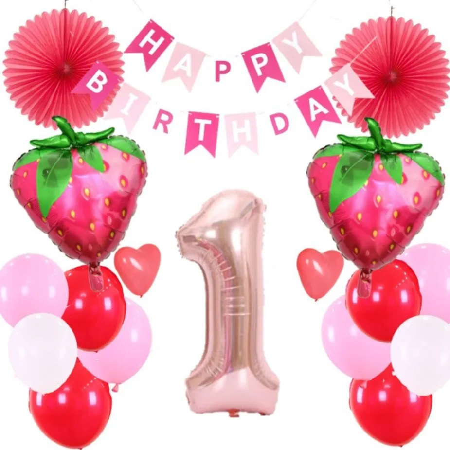 数字が選べる♪ いちご ストロベリー 風船 誕生日 飾り付けセット バルーン