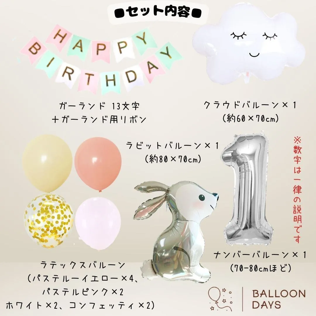 数字が選べる♪ うさぎ雲 イエロー 風船 誕生日 飾り付けセット バルーン