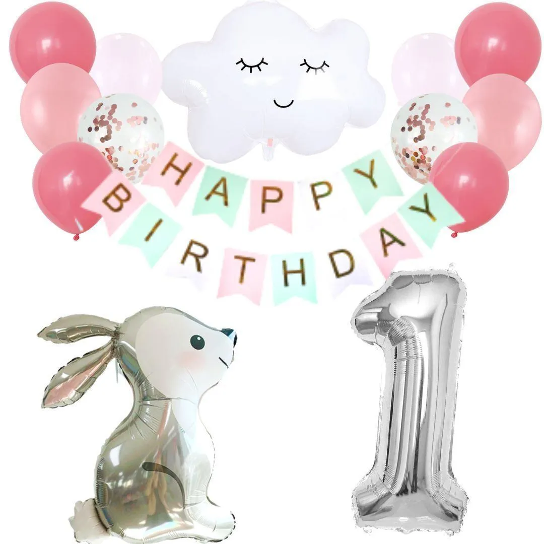 数字が選べる♪ うさぎ雲 ピンク 風船 誕生日 飾り付けセット バルーン