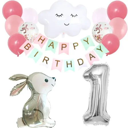 数字が選べる♪ うさぎ雲 ピンク 風船 誕生日 飾り付けセット バルーン