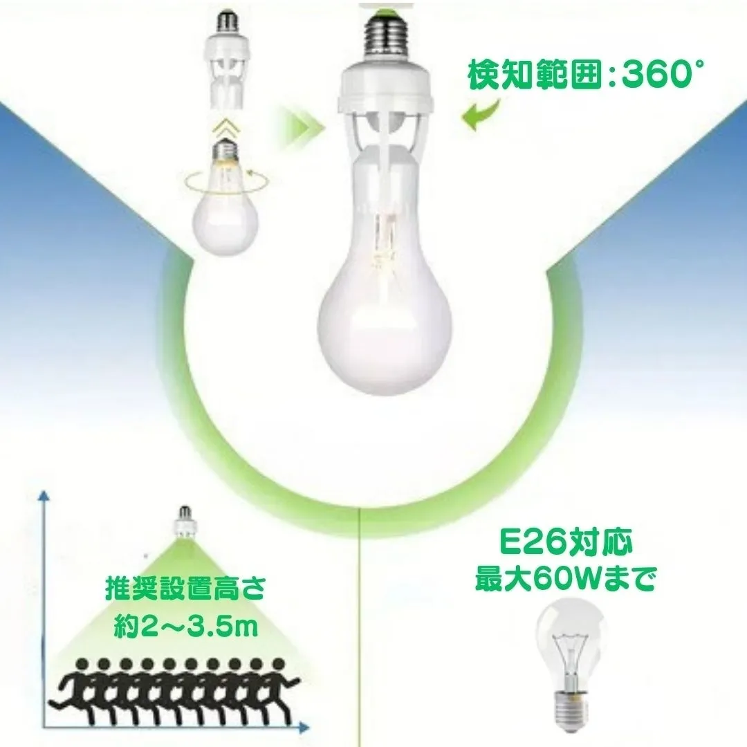 工事不要 人感センサー 電球ソケット 多機能タイプ E26 E27 配線不要 赤外線センサー 自動