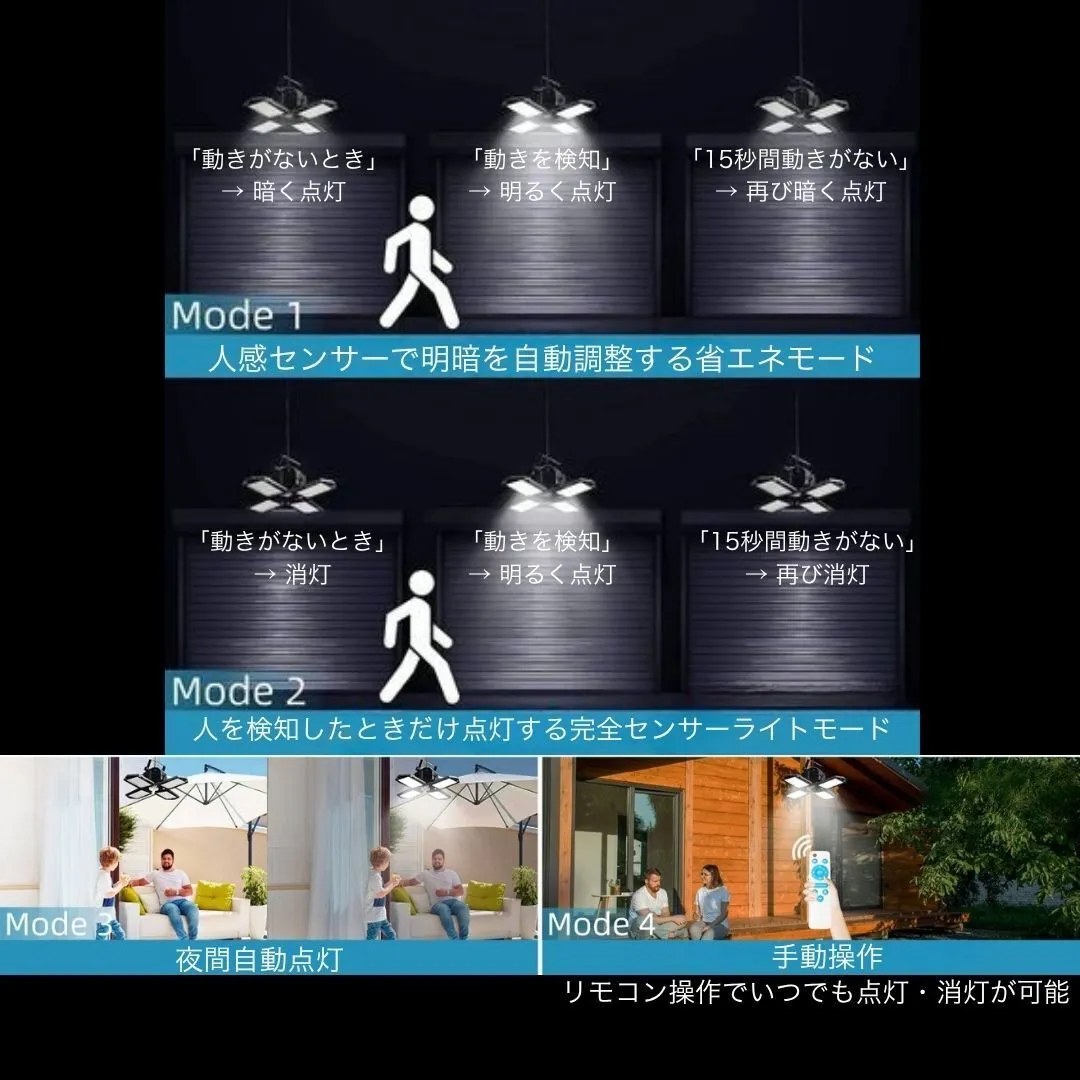 分離型 ソーラーライト リモコン付き 人感 センサーライト 防水 防犯 昼白色 電球色 自動 照明