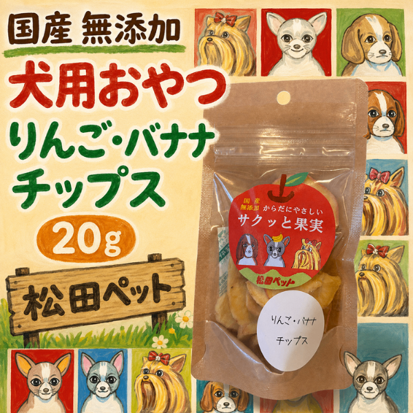  国産 無添加 りんご・バナナチップス 20g 犬用おやつ 新潟県 松田ペット 例の看板の店