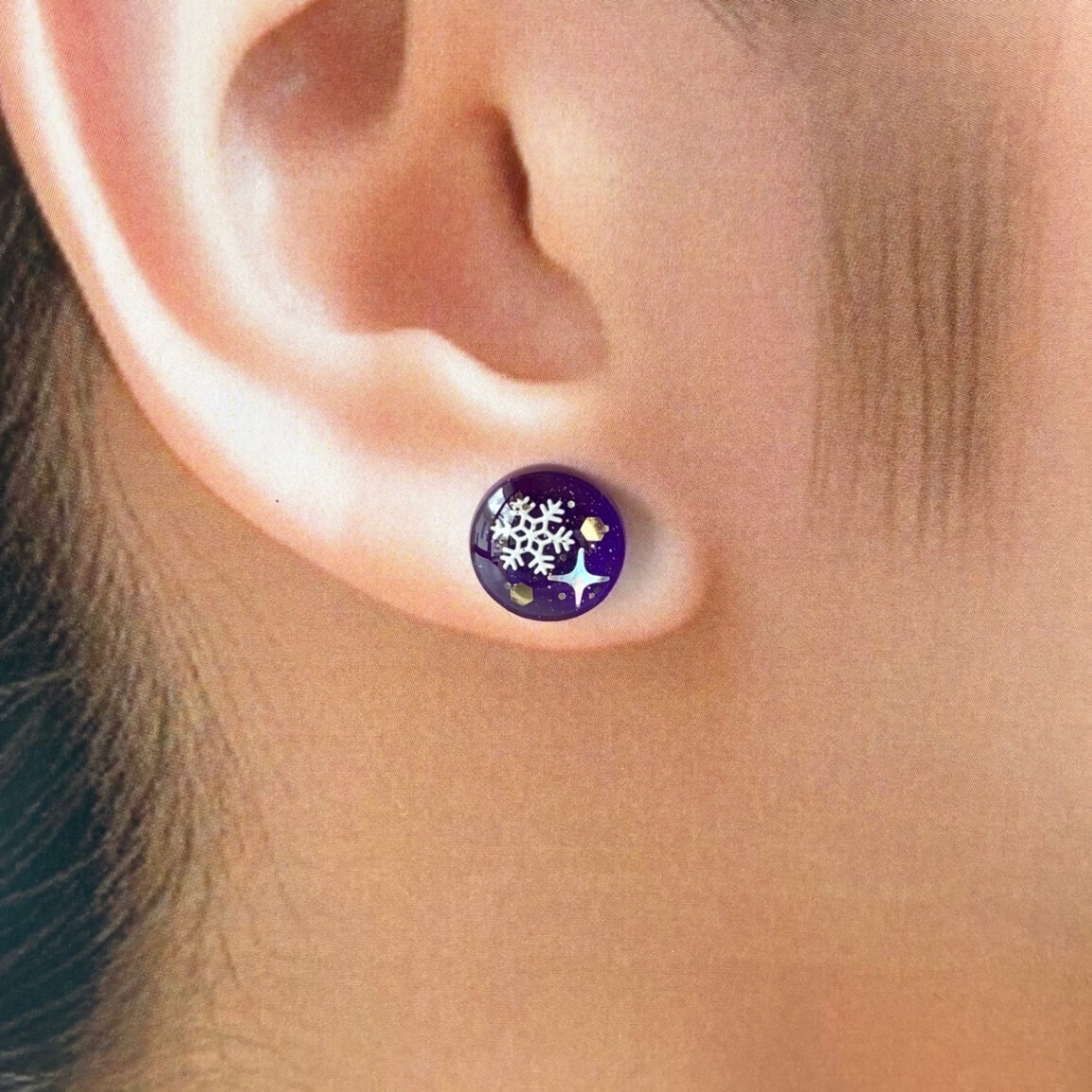 【ハンドメイド】雪の結晶 ピアス バイオレット イヤリングに変更可能✧ アレルギー対応