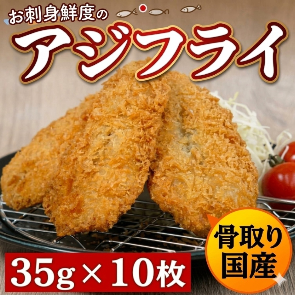 刺身原料使用 アジフライ 35g×10枚 冷凍 鯵フライ サクサク 定食 弁当