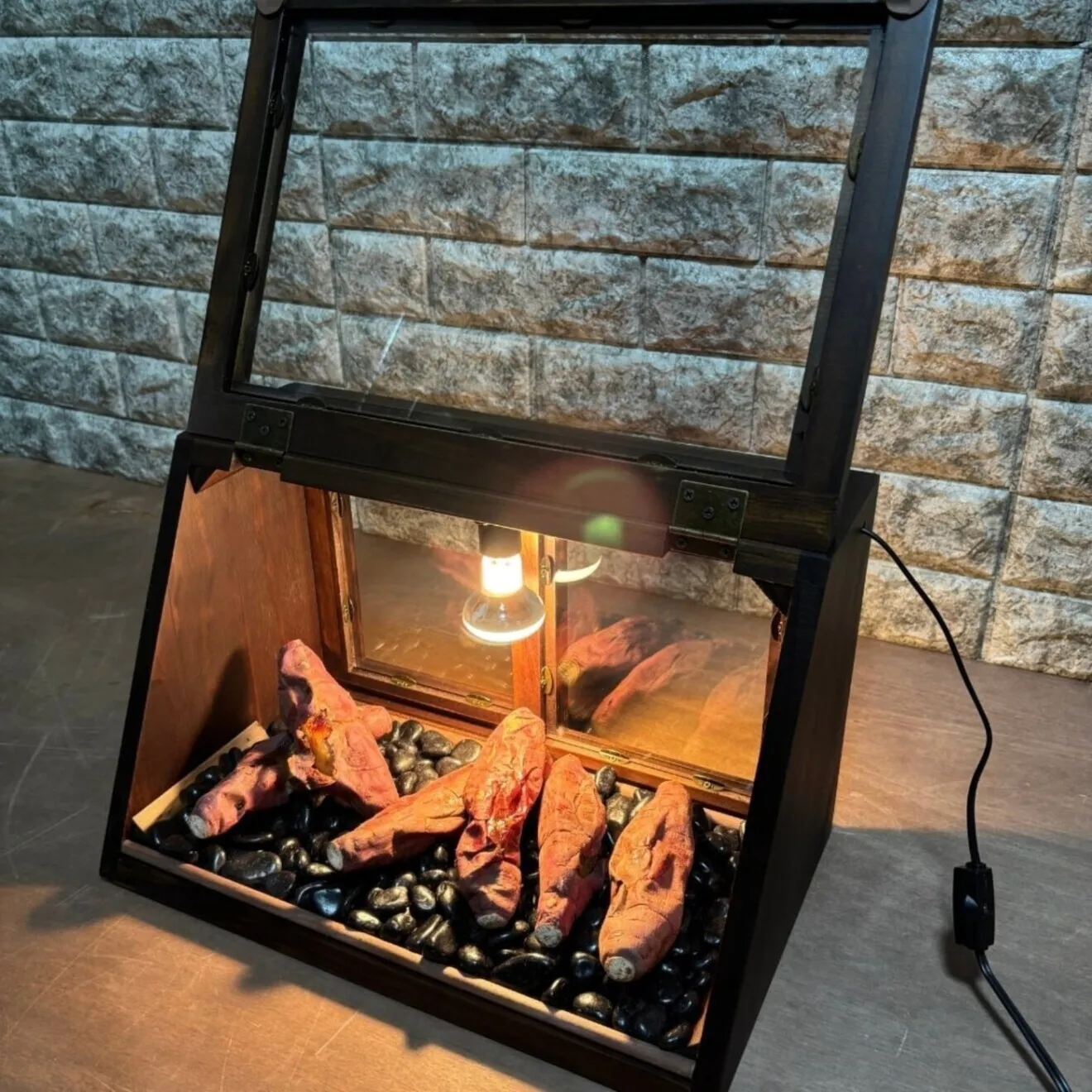 木製ホットショーケース 焼き芋保温ディスプレイケース【ダークブラウン】