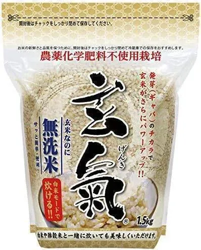 【2個セット】無洗米 玄米 玄氣（げんき） 1.5kg 発芽玄米 農薬不使用 化学肥料不使用