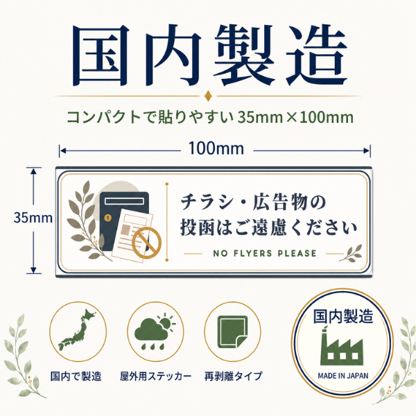 チラシ撃退シール ステッカー 2枚セット 貼り直し可能35×130mm チラシお断り ステッカー