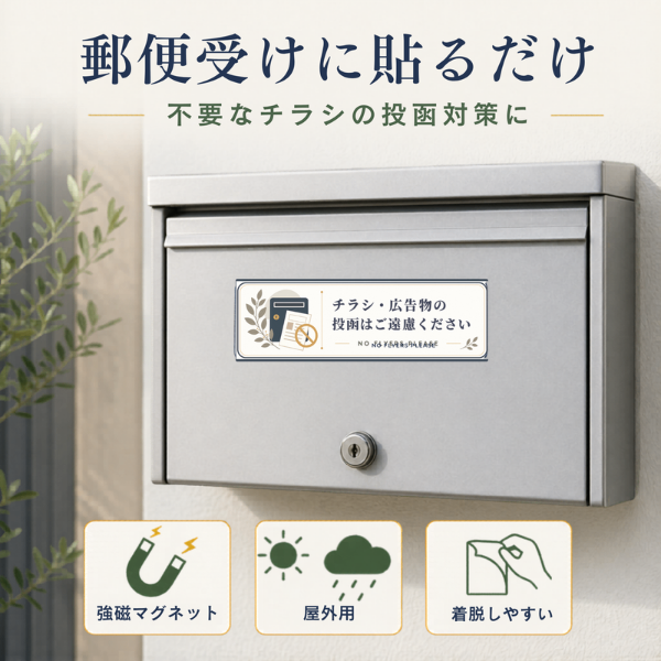 チラシ撃退マグネット ステッカー 2枚セット  屋外用 35×100mm ２枚 チラシお断り 