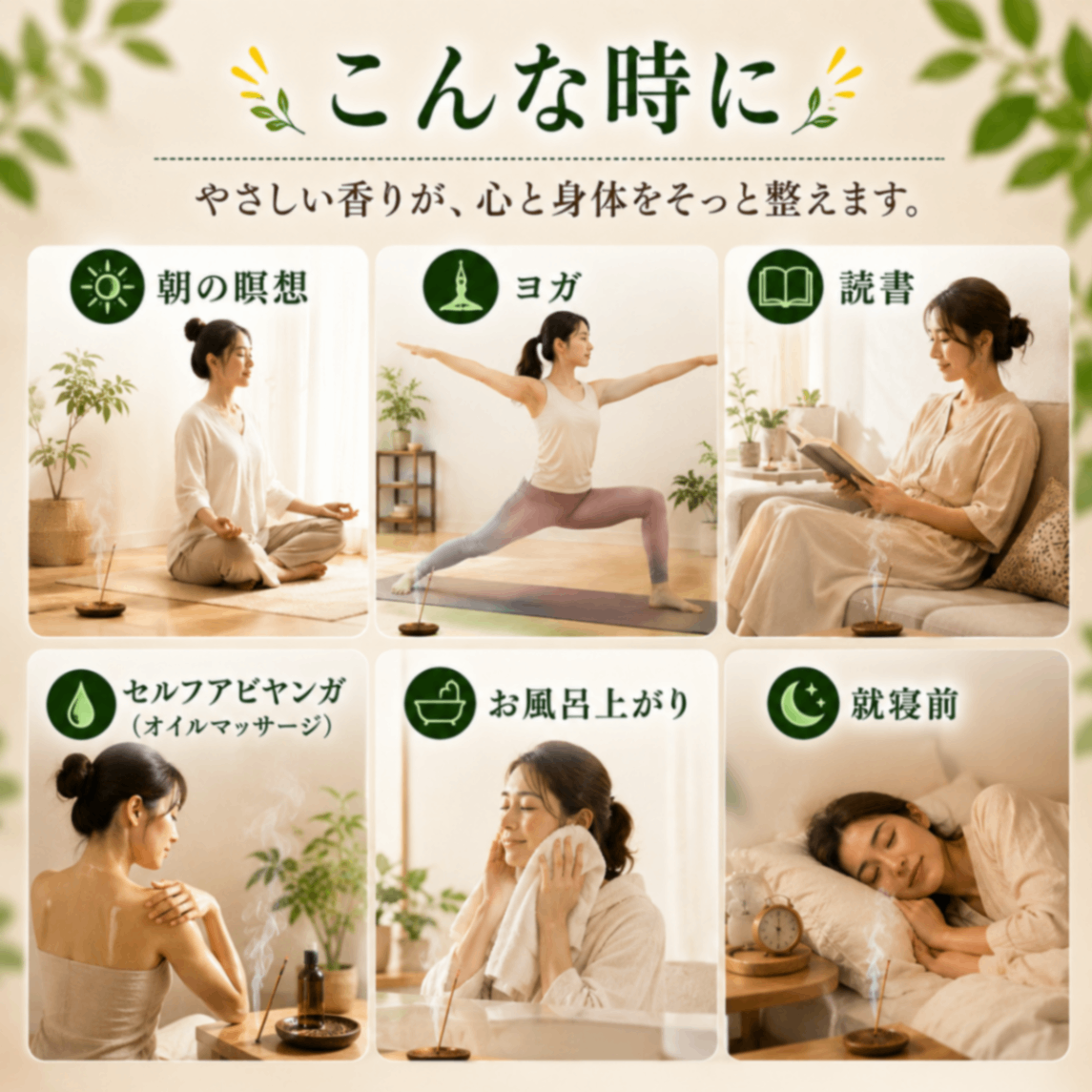【40本入り】天然素材とオーガニック原料にこだわったお香 4種セット｜合成香料不使用・竹芯タイプ
