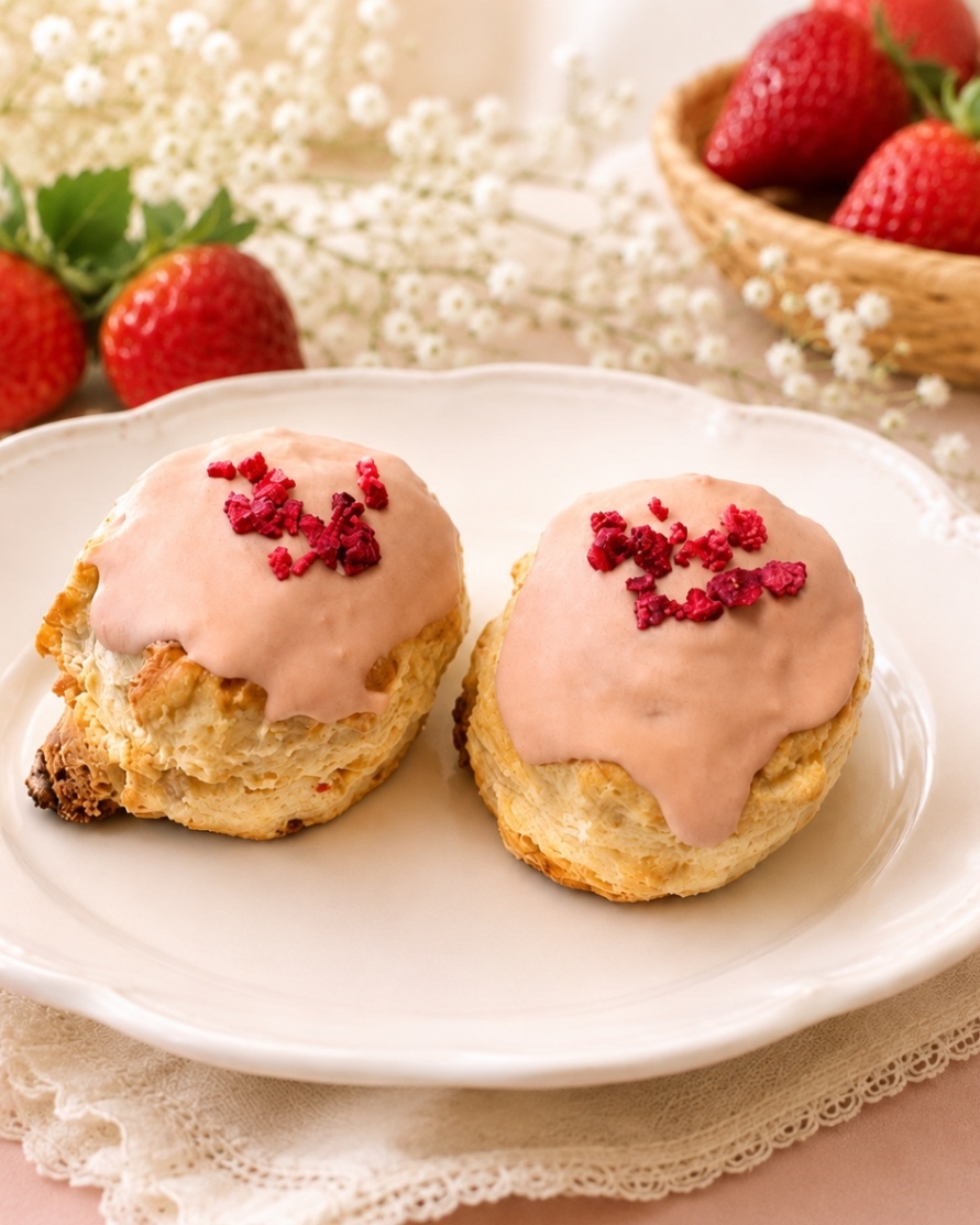 🍓いちご農家ゆうさんコラボ🍓高級いちご紅ほっぺと有機ホワイトチョコのスコーン３個🩷とプレーン３個🧈