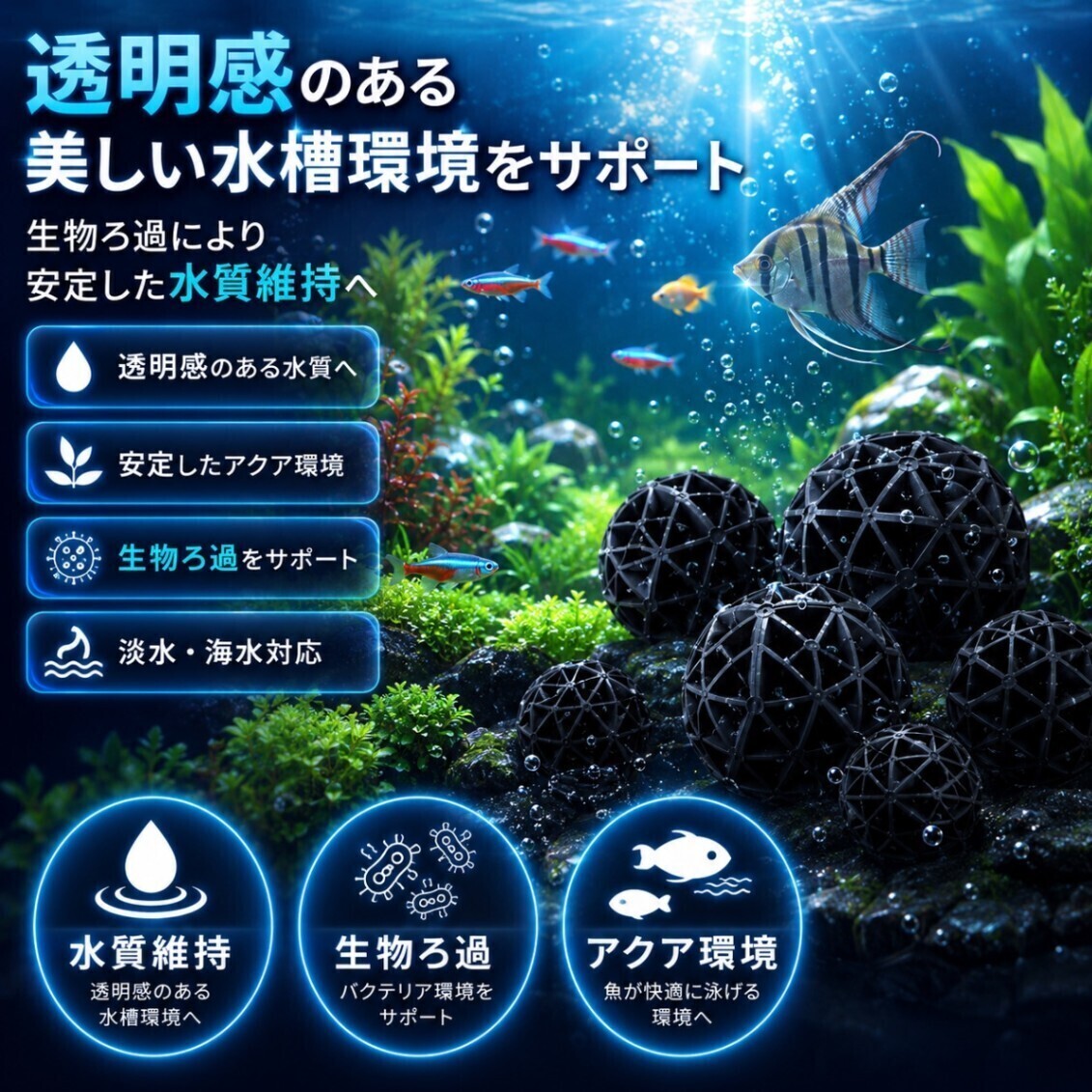 ろ材 濾過材 水槽 フィルター バイオボール 16mm 淡水・海水対応