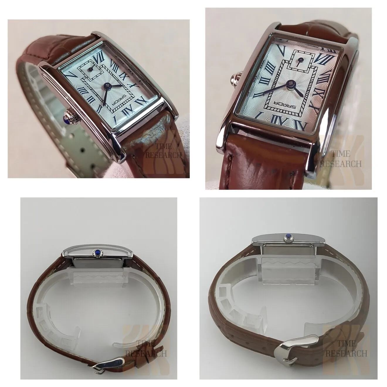 洗練された大人の為のレクタングル【スモセコ搭載/新品】ホワイトシルバー/茶革