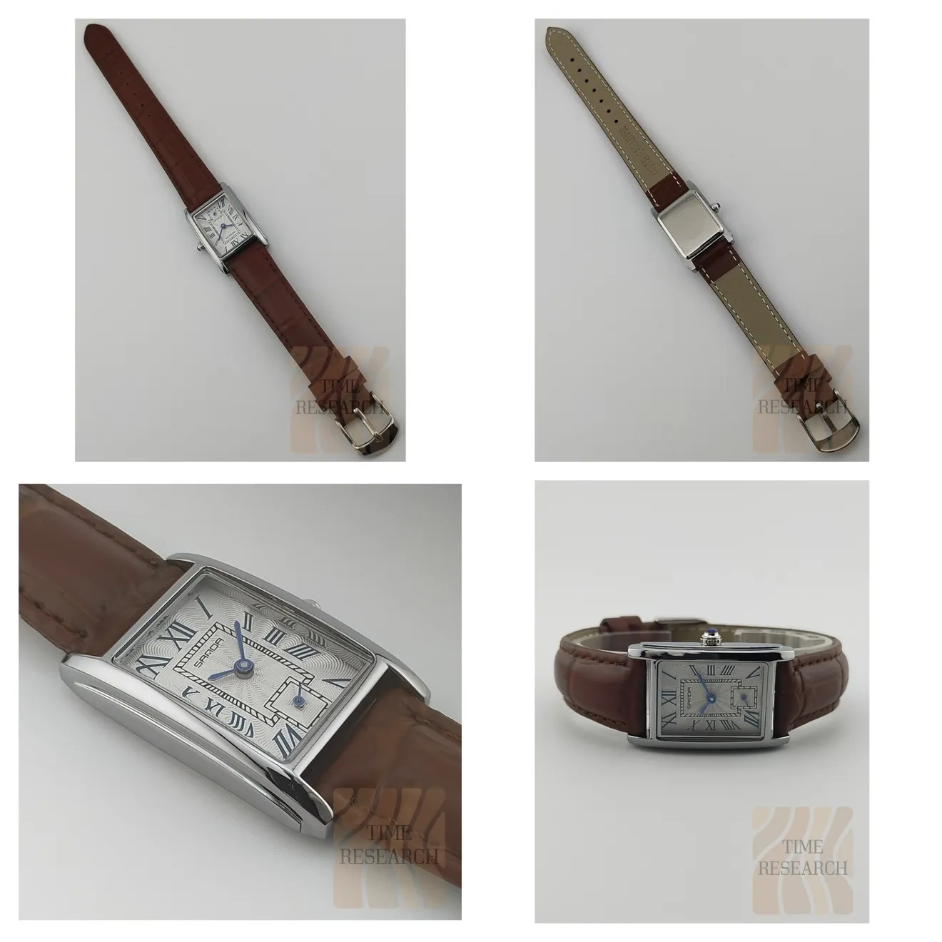 洗練された大人の為のレクタングル【スモセコ搭載/新品】ホワイトシルバー/茶革