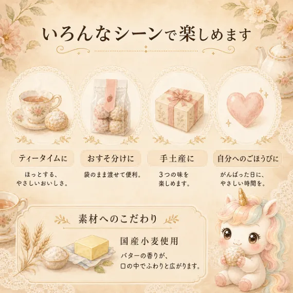 【新作☕】スノーボールクッキー　いちご、プレーン、紅茶のセット