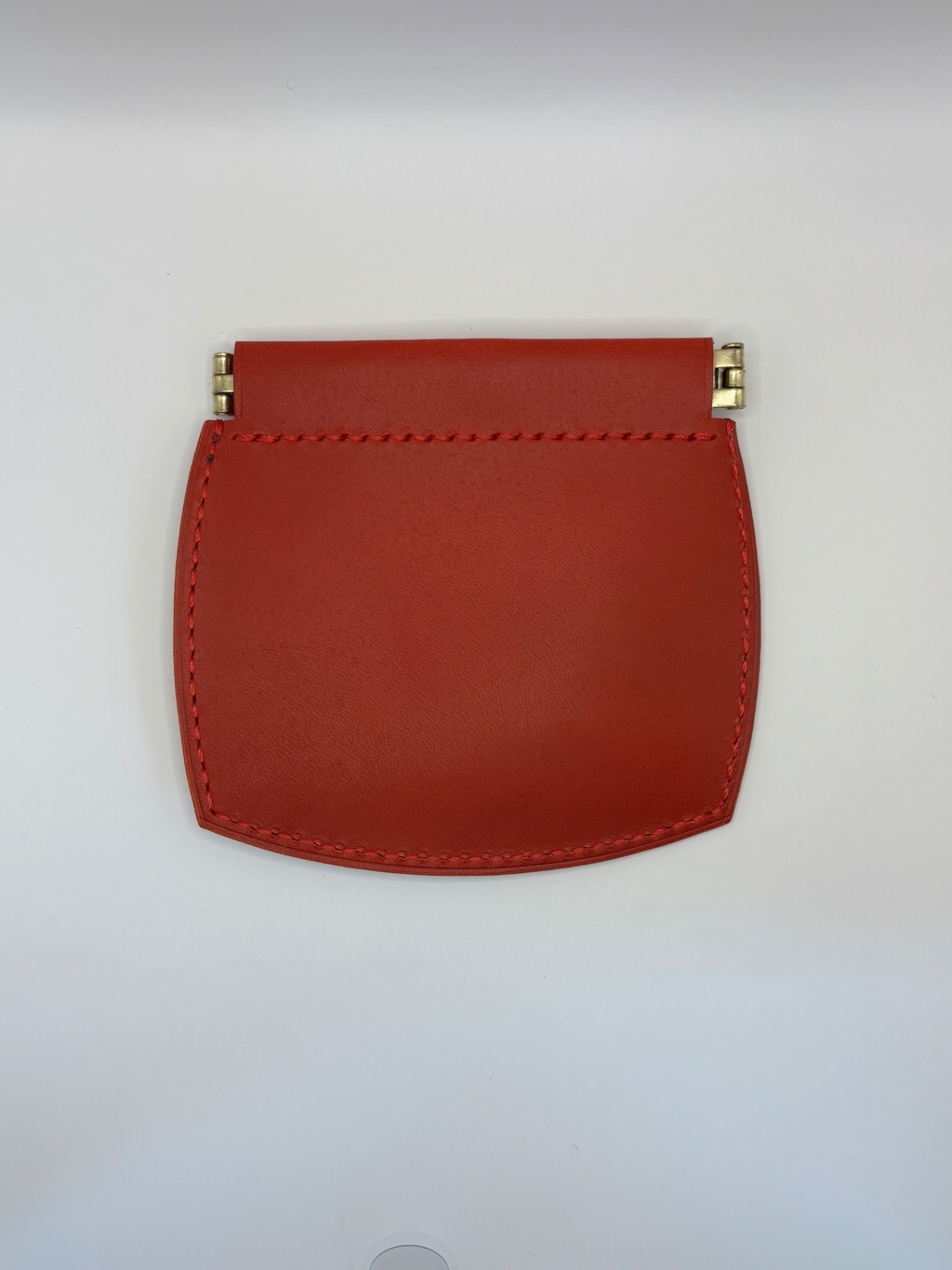 【ハンドメイド】マルチケース レッド 本革 姫路レザー バネ口ポーチ 小物入れ