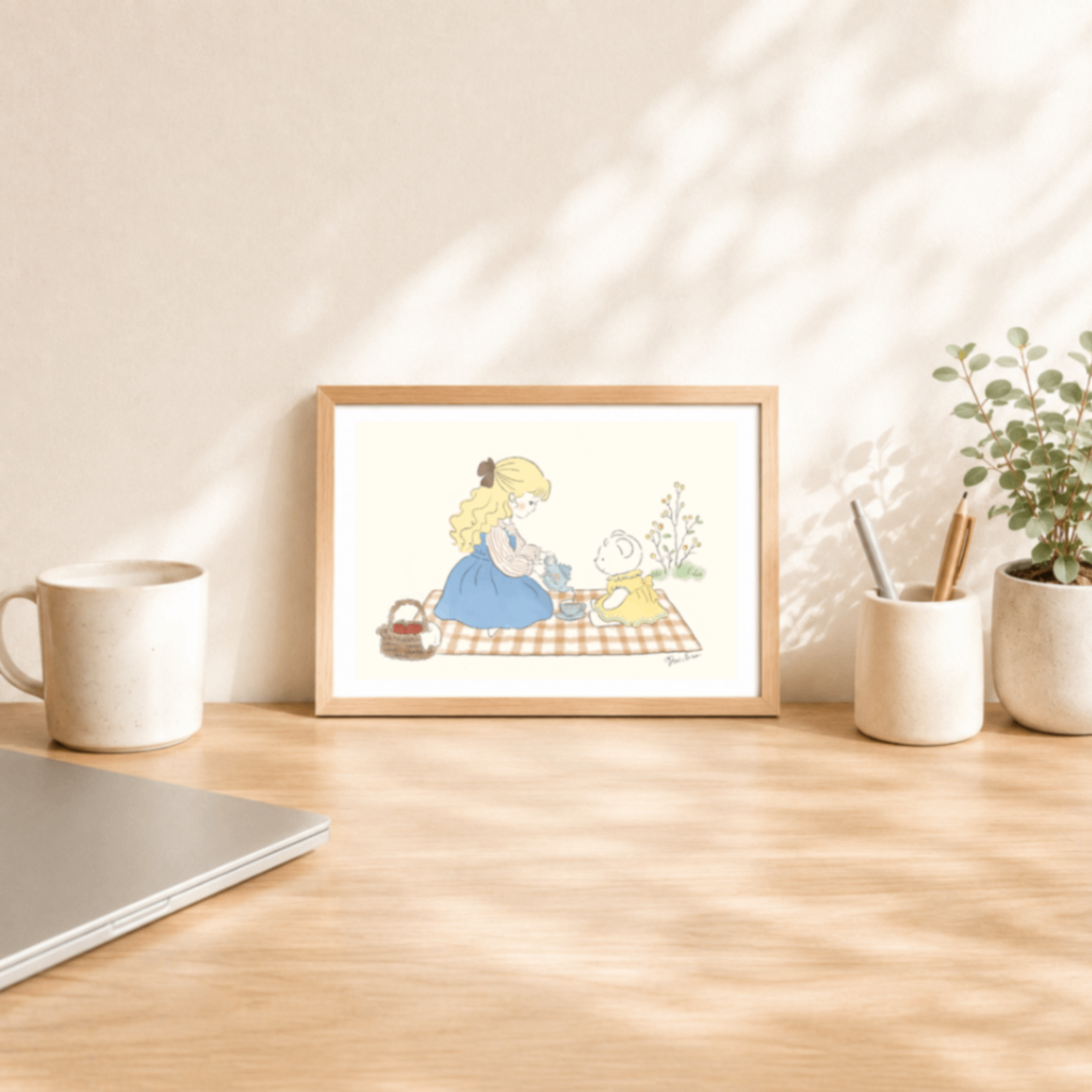 インテリアポスター「お茶会ピクニック」｜北欧 ナチュラル 絵本イラスト 壁掛けアート｜A5・A4