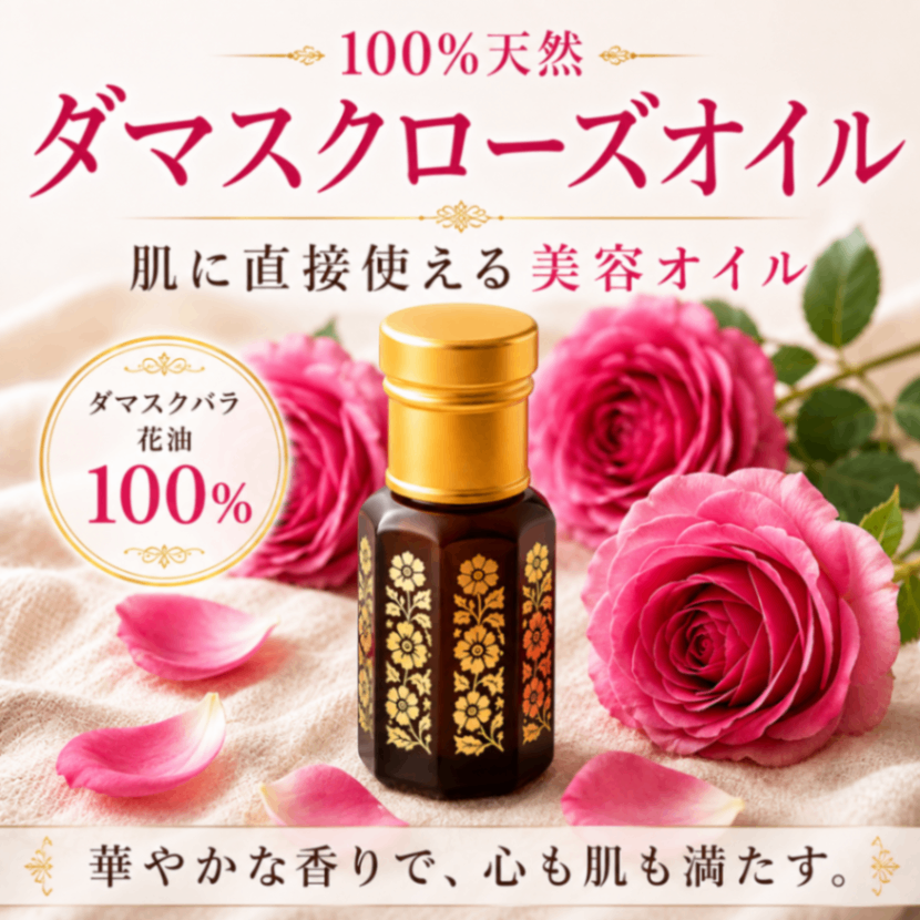 【肌に直接使える化粧品】100％天然 ダマスクローズオイル 6ml｜インド・プシュカル産