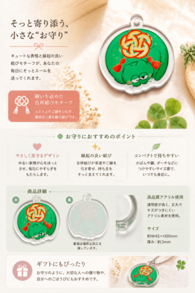 アクリルキーホルダー「ヤマツミノミコト（お守り）」｜ねこのたね 絵本キャラクター