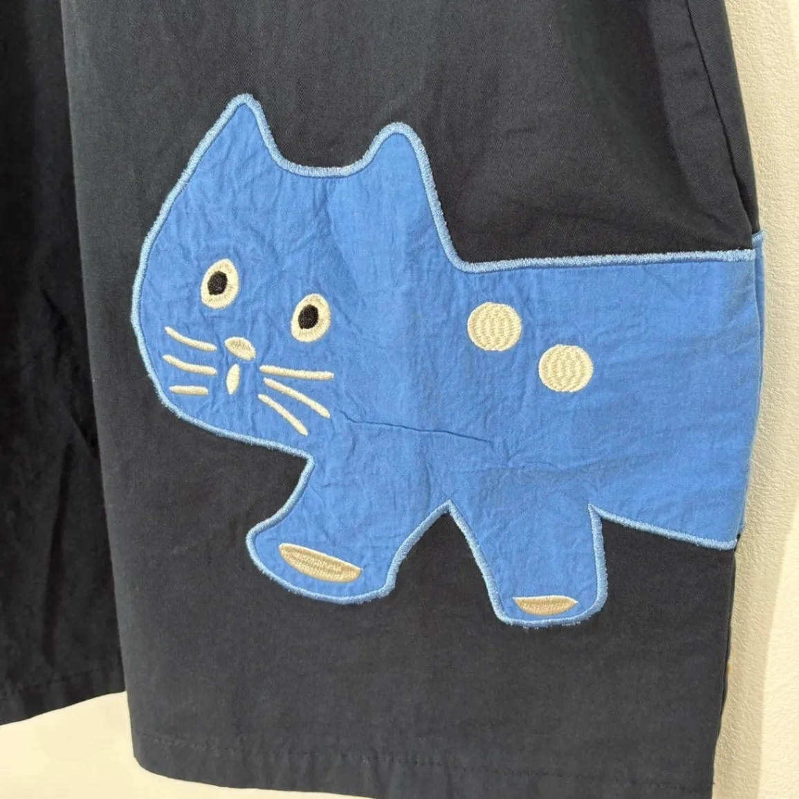 【インパクト大！】猫パッチワーク ウエストゴム スカート ネイビー　フリーサイズ