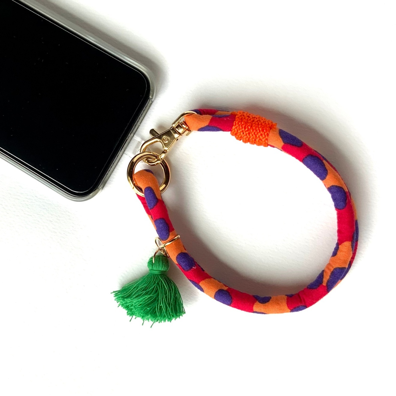 ドット柄 ファブリックチャーム　スマホストラップ＆バッグのアクセントチャーム