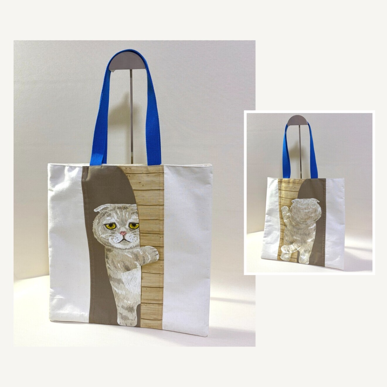表と裏で楽しめる♪ 猫の大きめトートバッグ 38×38cm
