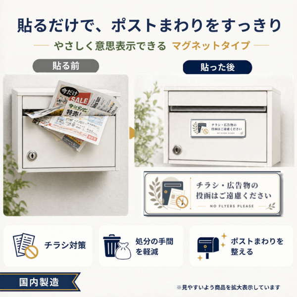 チラシ撃退 マグネット ステッカー 屋外用 強磁 35×100mm チラシお断り 