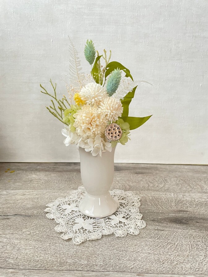 ｜枯れないお供え花｜花器・お線香セット そのまま飾れるプリザーブドフラワー【ハンドメイド】