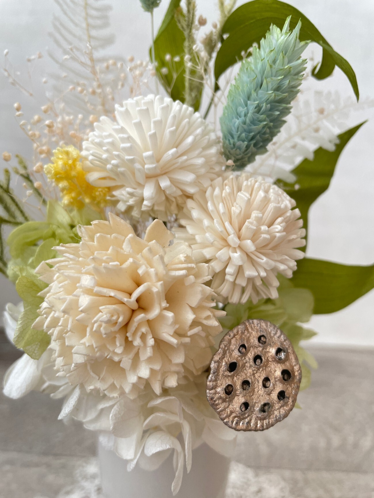 ｜枯れないお供え花｜花器・お線香セット そのまま飾れるプリザーブドフラワー【ハンドメイド】