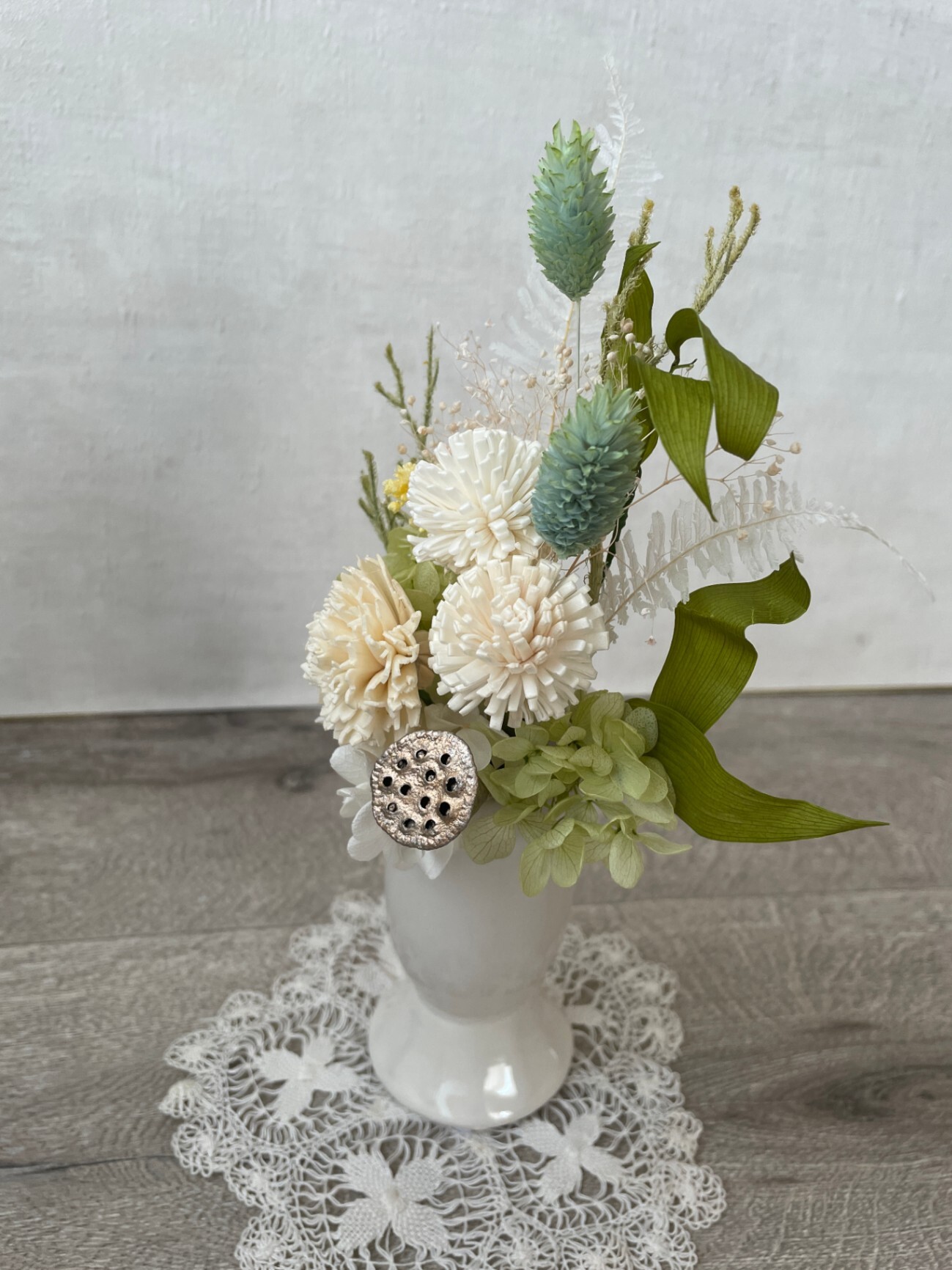 ｜枯れないお供え花｜花器・お線香セット そのまま飾れるプリザーブドフラワー【ハンドメイド】