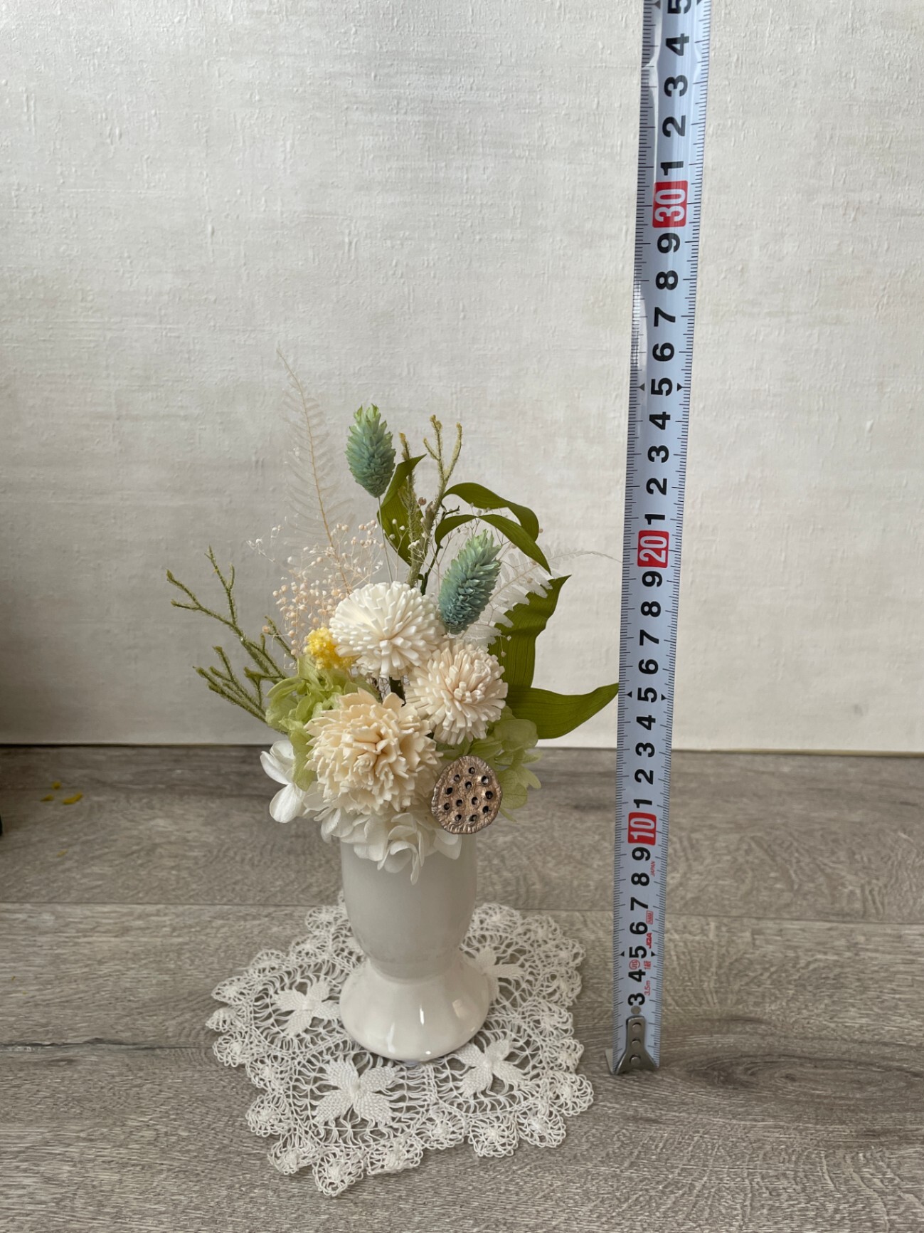 ｜枯れないお供え花｜花器・お線香セット そのまま飾れるプリザーブドフラワー【ハンドメイド】