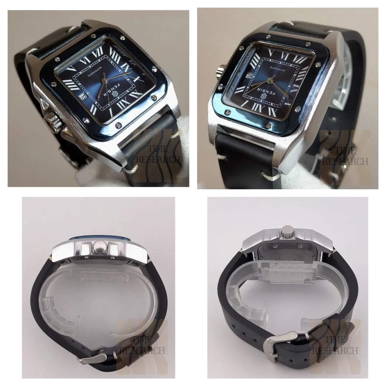 【本格スクエアウォッチをレイヤードブルーで美しく彩る/新品】カーフスキンレザー