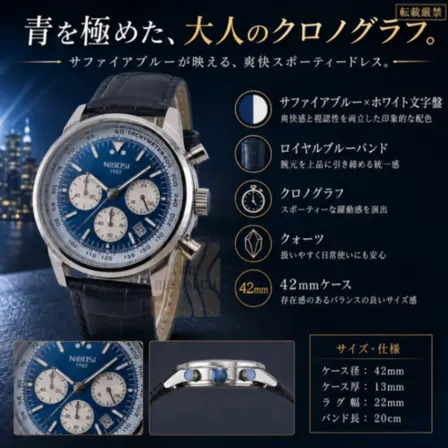 極まる「青」【ドレス系クロノグラフ/新品】サファイアブルー×ロイヤルブルー