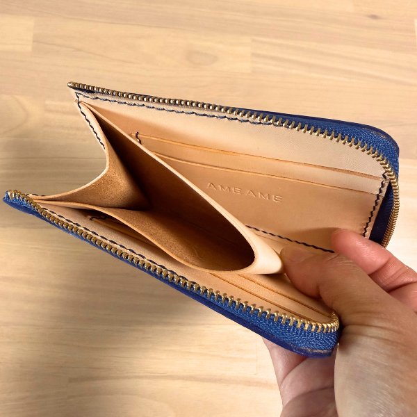 【ハンドメイド】手染めヌメ革のミニ財布