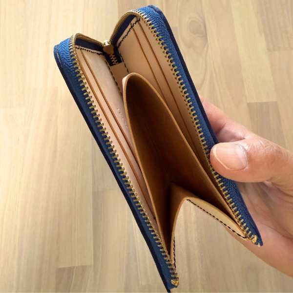 【ハンドメイド】手染めヌメ革のミニ財布