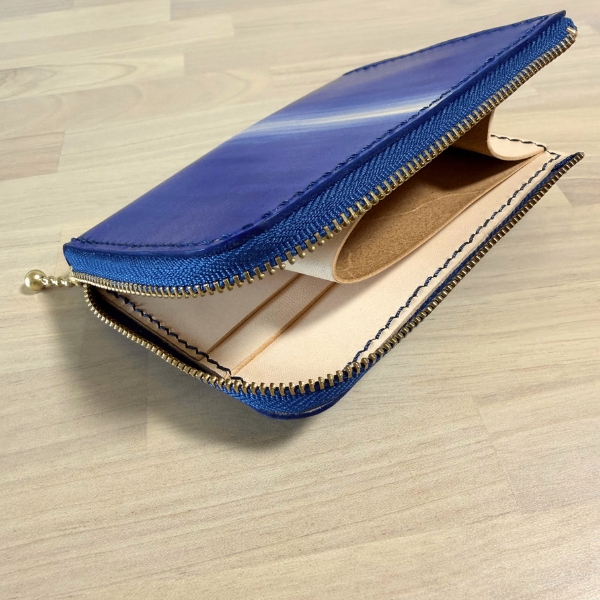 【ハンドメイド】手染めヌメ革のミニ財布