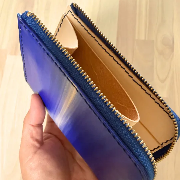 【ハンドメイド】手染めヌメ革のミニ財布