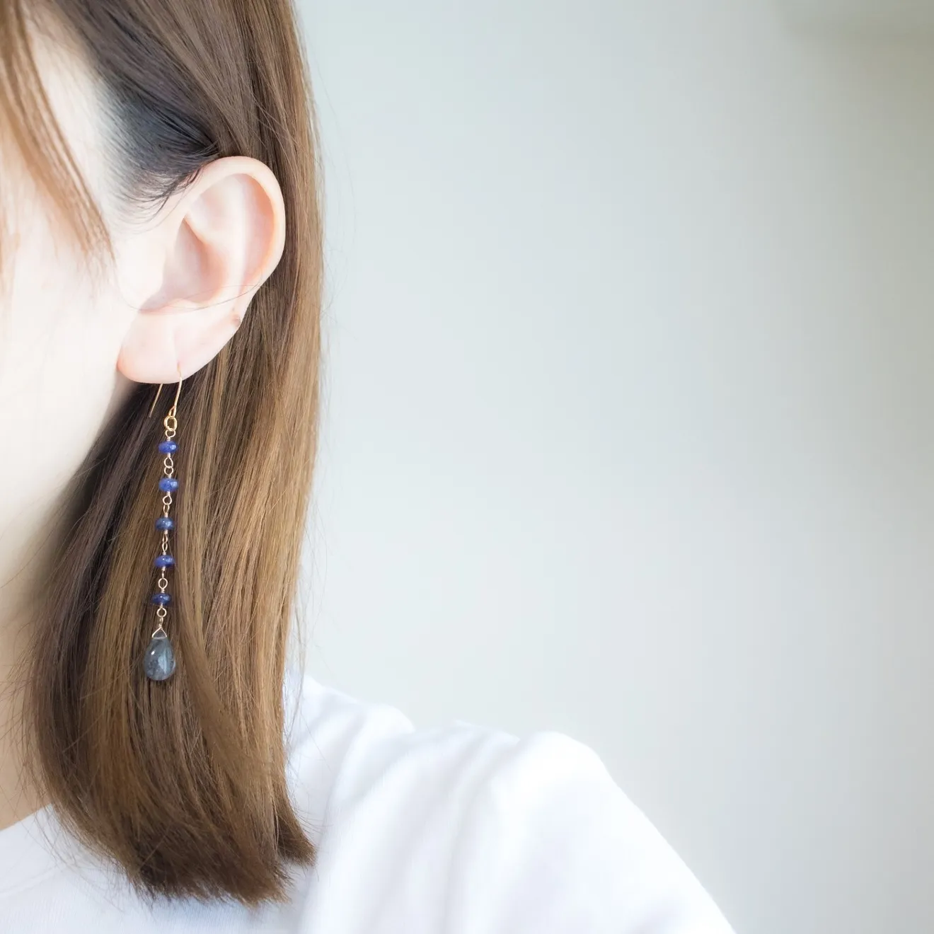 【ハンドメイド】ブルーサファイア モスアクアマリン ロングピアス