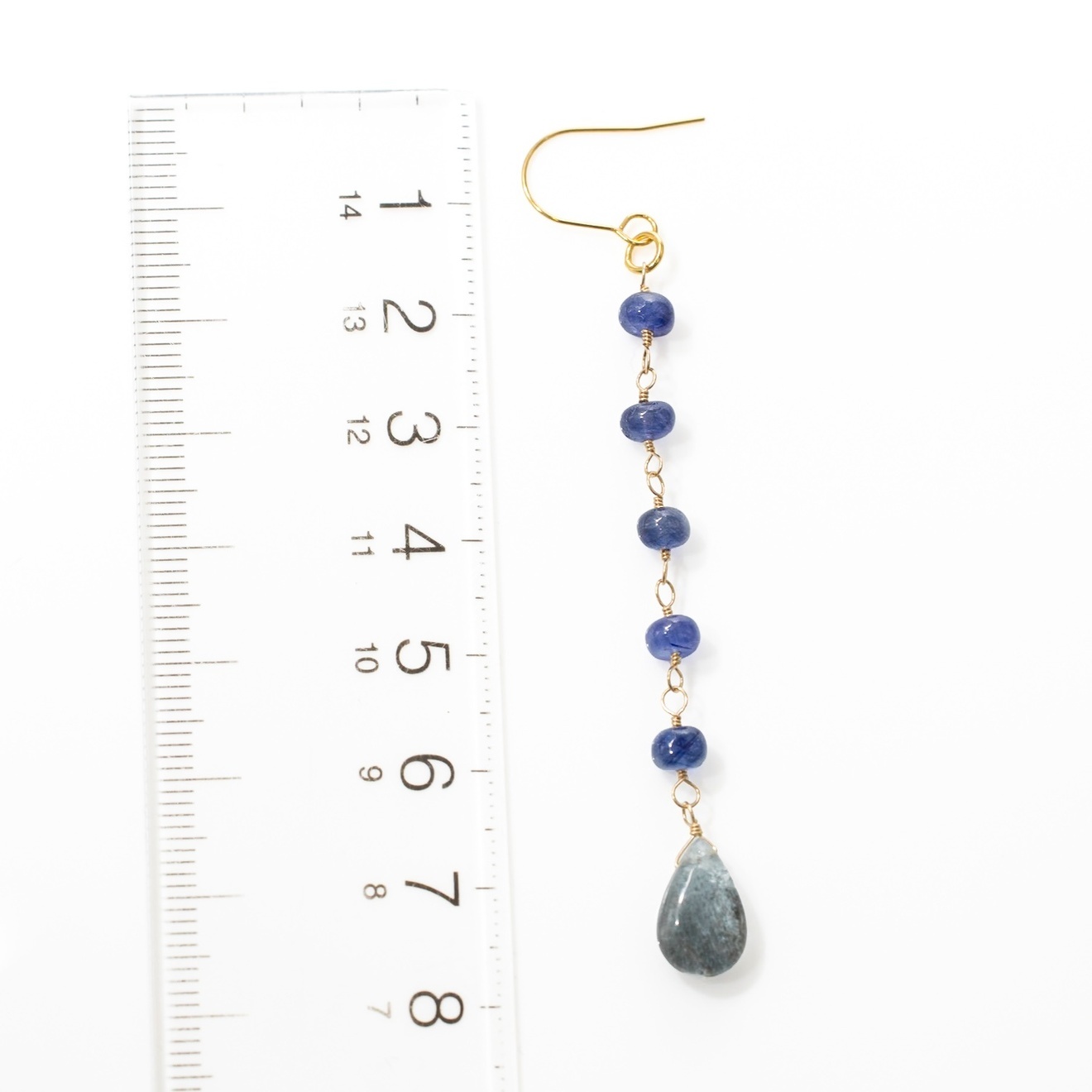 【ハンドメイド】ブルーサファイア モスアクアマリン ロングピアス