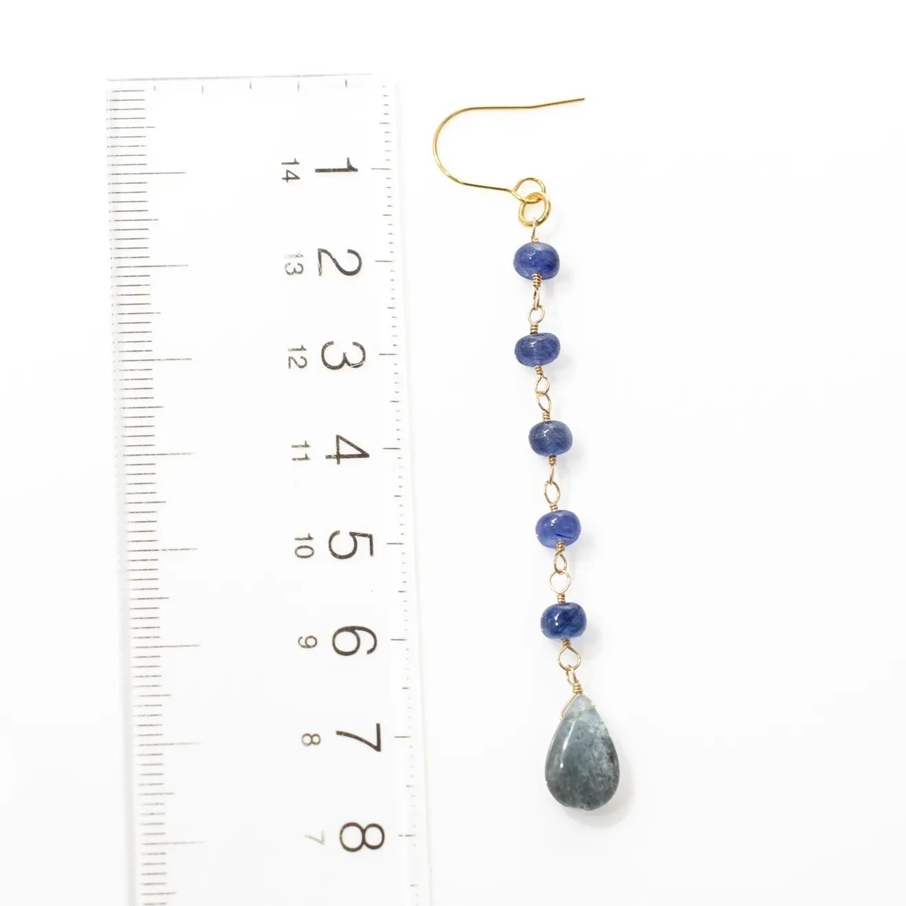 【ハンドメイド】ブルーサファイア モスアクアマリン ロングピアス
