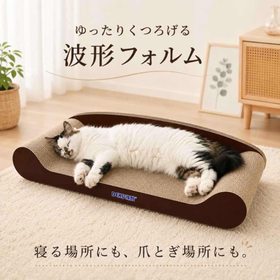 大型 爪とぎ ベッド 猫 ソファ型 段ボール つめとぎ 組み立て不要 幅60cm 猫用品 爪研ぎ