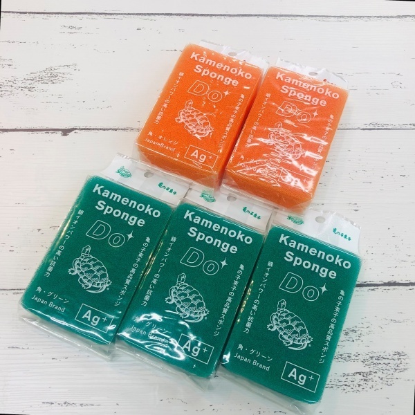 オープン記念価格！！亀の子スポンジDO角型5個セット（オレンジ2個・グリーン3個）