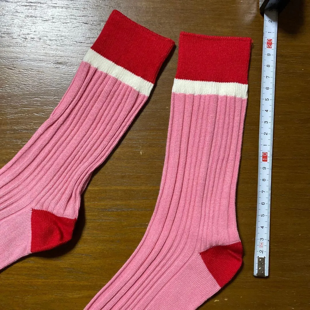 ★セール！新品★ 靴下 リブ ライン入り 赤リブ スクール風 古着風 ピンクno.221