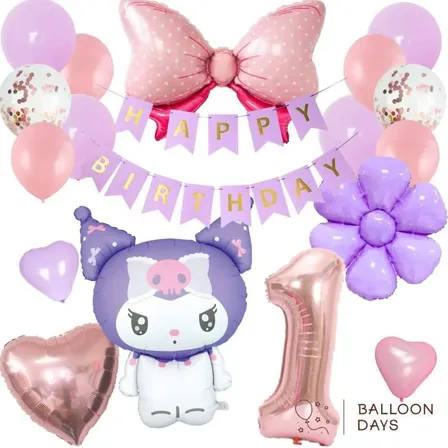 数字が選べる♪ クロミ サンリオ リボン 風船 誕生日 飾り付けセット バルーン 