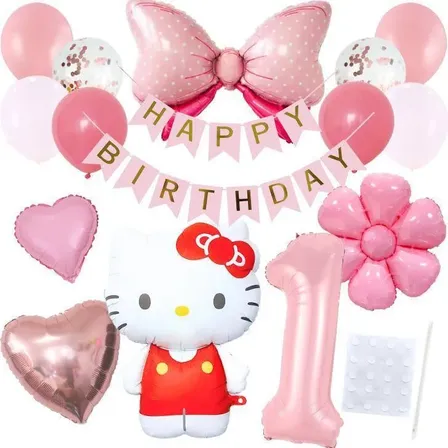 数字が選べる♪ ハローキティ サンリオ リボン 風船 誕生日 飾り付けセット バルーン 