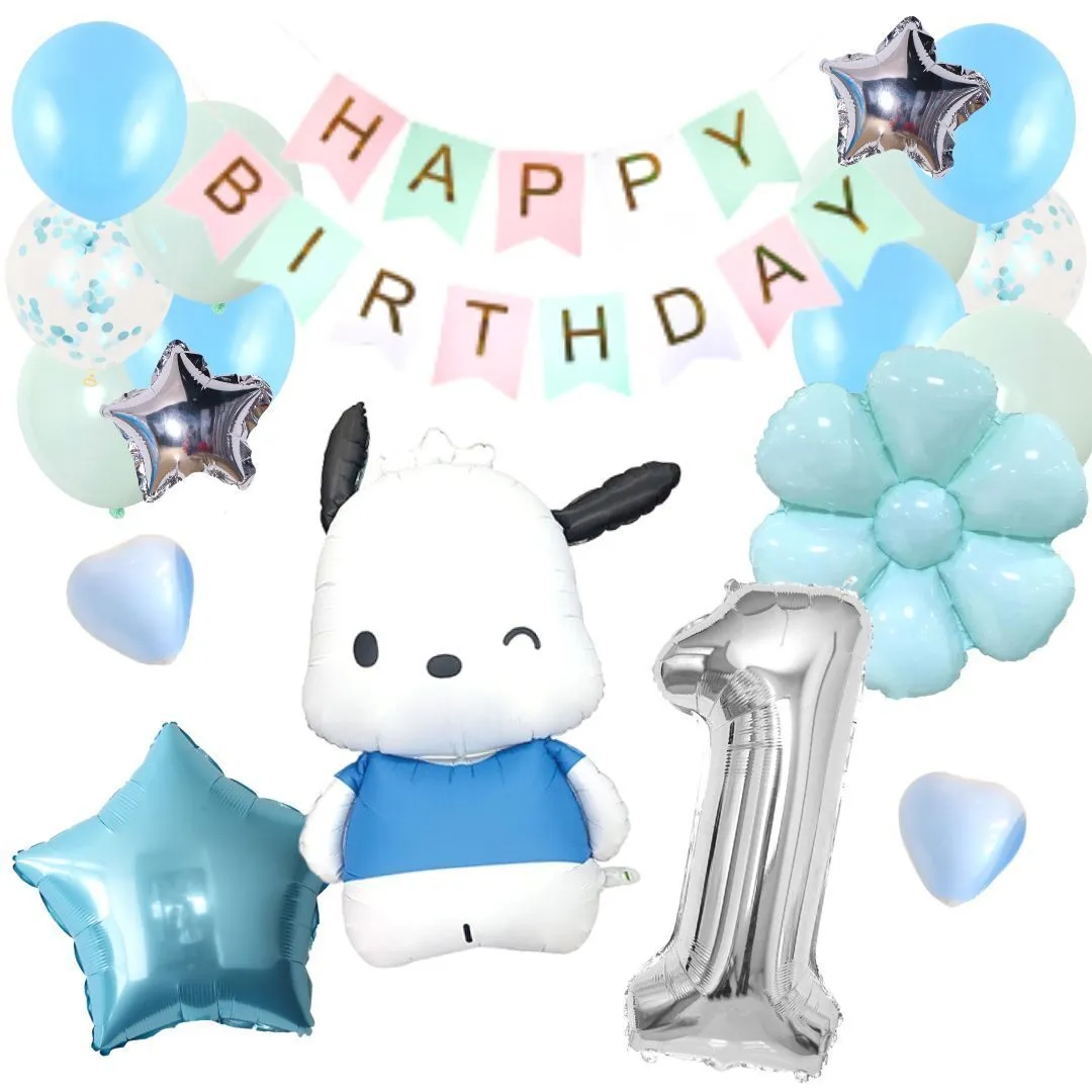 数字が選べる♪ ポチャッコ サンリオ リボン 風船 誕生日 飾り付けセット バルーン 